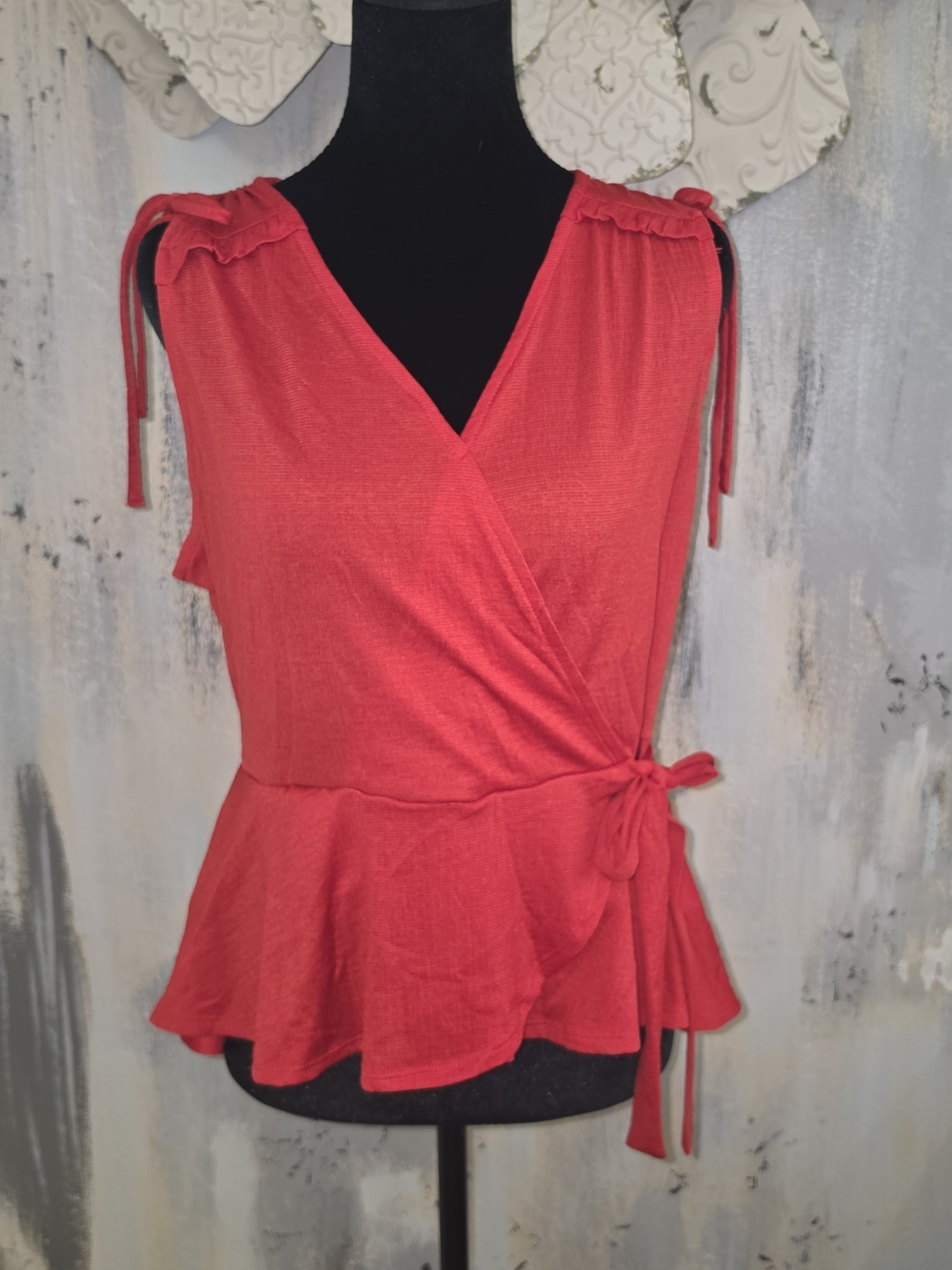 meraki Coral-Red Wrap Peplum Tie Shoulder Camisole Size Large